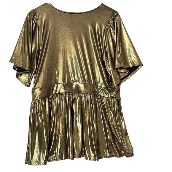 Torrid Top Liquid Shine Peplum Blouse Sz 18/20 Gold Metallic Party New - Picture 5 of 11